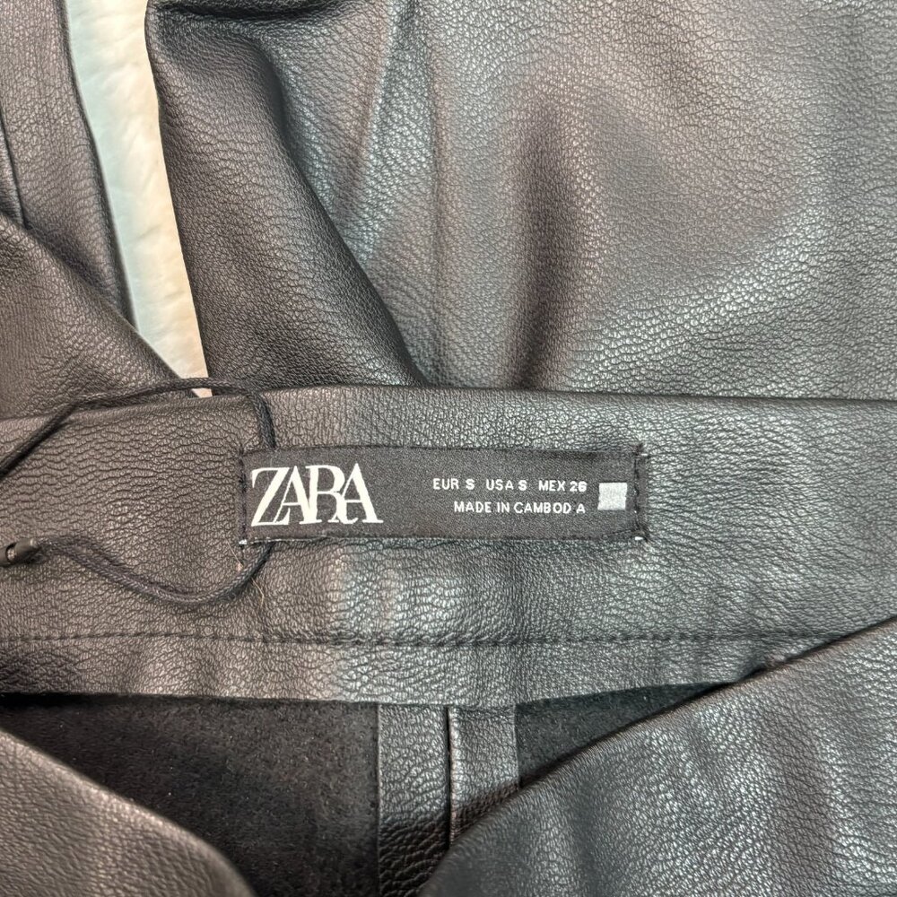 Zara Skinny‎ Pants Small Black Faux Leather Side Zip - Picture 7 of 8